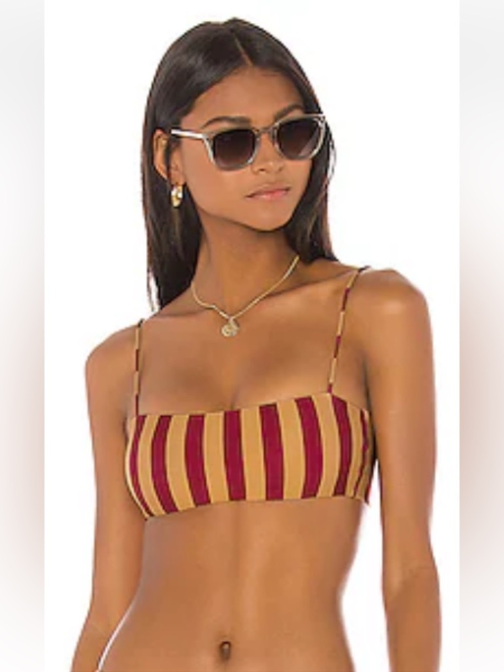 Skin by Same Striped Tie-Back Crop Top in Burgundy and Tan